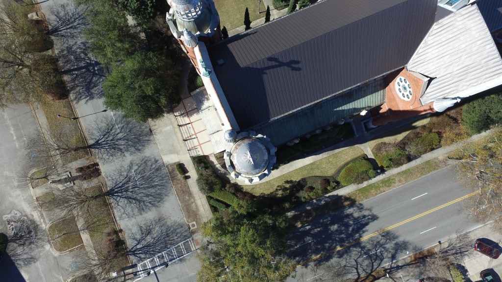 East tower overhead spire view