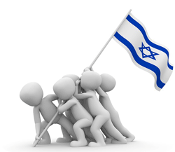 white-cartoons-holding-up-Israeli-flag