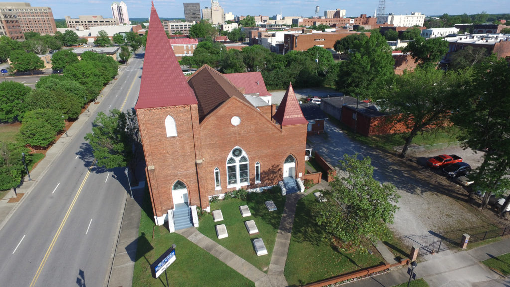 A view of the front of SBP from about 100 feet above demonstrating the layout of this excellent place of worship.